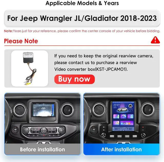 Alt view image 2 of 7 - Android 14 Stereo Car Radio for Jeep Wrangler JL/Gladiator (2018-2023), 8Core 4G+64G GPS Navigation with 9.7 inch QLED Touchscreen via Carplay Android Auto SWC Bluetooth5.4 EQ USB TPMS