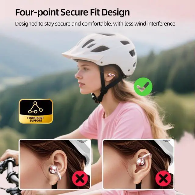 Alt view image 7 of 7 - 3rd Gen Clip On Earbuds, Open Ear Bluetooth 6.0 Wireless Headphones with Mic, Freeclip Secure Fit for Small Ears and Glasses,Running Ear Buds for Work Out,50H Playtime, ENC, IPX7 Waterproof,Pink