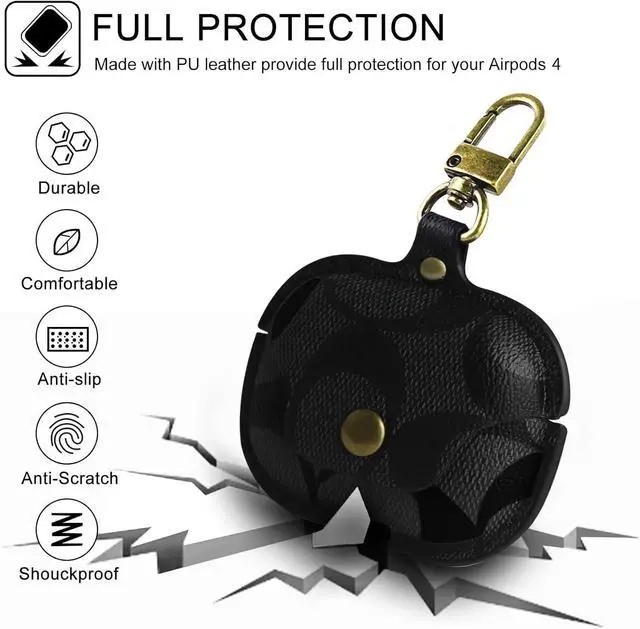 Alt view image 4 of 6 - for AirPods 4 Case, Compatible with AirPods 4th Generation Case, Leather Full Body Shockproof Protective Cover for AirPods 4th Generation Cover, Random Pattern (C)