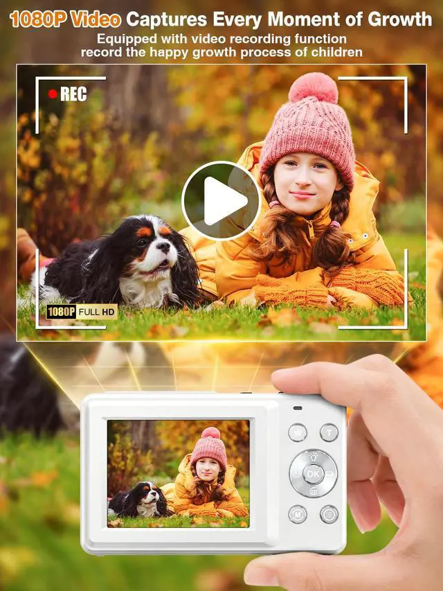 Alt view image 3 of 7 - Digital Camera,1080P Kids Camera 44MP Point and Shoot Digital Cameras | 16X Zoom,Anti-Shake,32GB Card,Date Stamp,Compact Small Cameras Photography for Kids Student Teen Girl Boy(White)