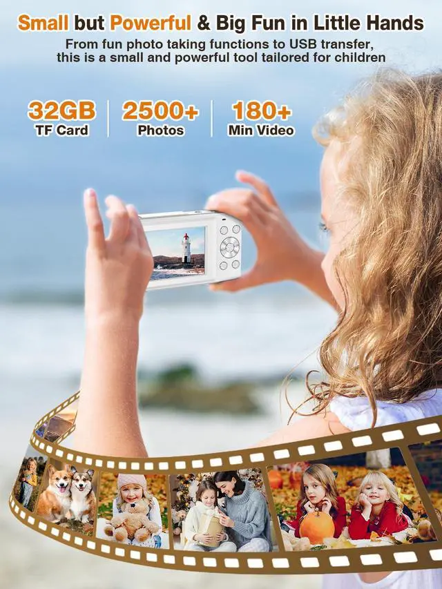 Alt view image 6 of 7 - Digital Camera,1080P Kids Camera 44MP Point and Shoot Digital Cameras | 16X Zoom,Anti-Shake,32GB Card,Date Stamp,Compact Small Cameras Photography for Kids Student Teen Girl Boy(White)