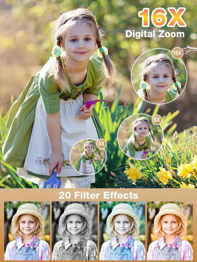 Alt view image 4 of 7 - Digital Camera,1080P Kids Camera 44MP Point and Shoot Digital Cameras | 16X Zoom,Anti-Shake,32GB Card,Date Stamp,Compact Small Cameras Photography for Kids Student Teen Girl Boy(White)