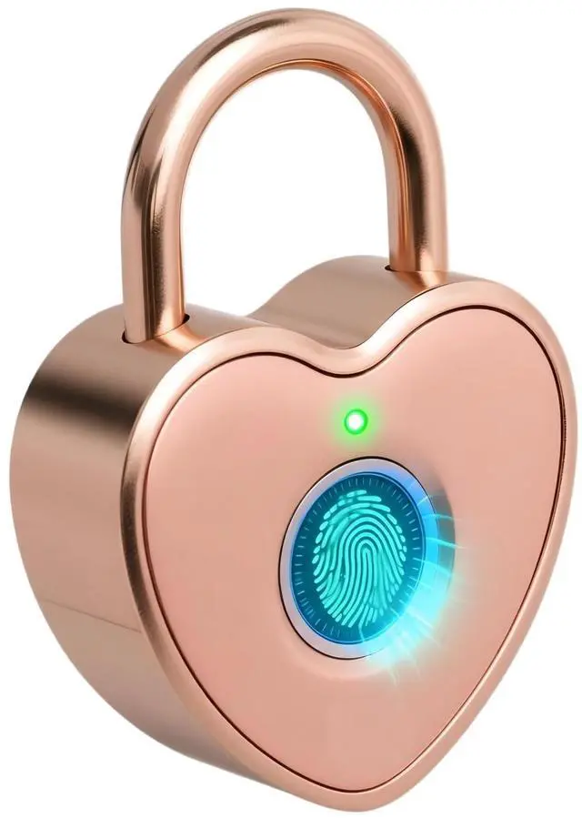Main image of Fingerprint Padlock for Gym Locker, Heart Shaped, Rose Gold | Rechargeable Cute Smart Lock,10-Fingerprint Memory, Ideal Gift for Jewelry Boxes, Cosmetic Cases, Suitcases, Travel, School
