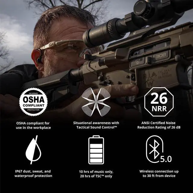 Alt view image 4 of 7 - Sport Advance Bluetooth Shooting Ear Protection for Gun Range | Bluetooth hearing protection for shooters, tactical shooting earbuds, OD green, designed for gun range use