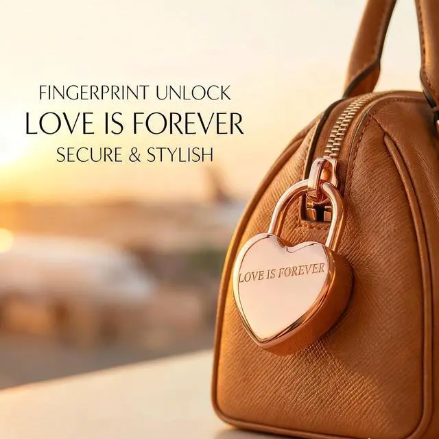 Alt view image 5 of 7 - Fingerprint Padlock for Gym Locker, Heart Shaped, Rose Gold | Rechargeable Cute Smart Lock,10-Fingerprint Memory, Ideal Gift for Jewelry Boxes, Cosmetic Cases, Suitcases, Travel, School