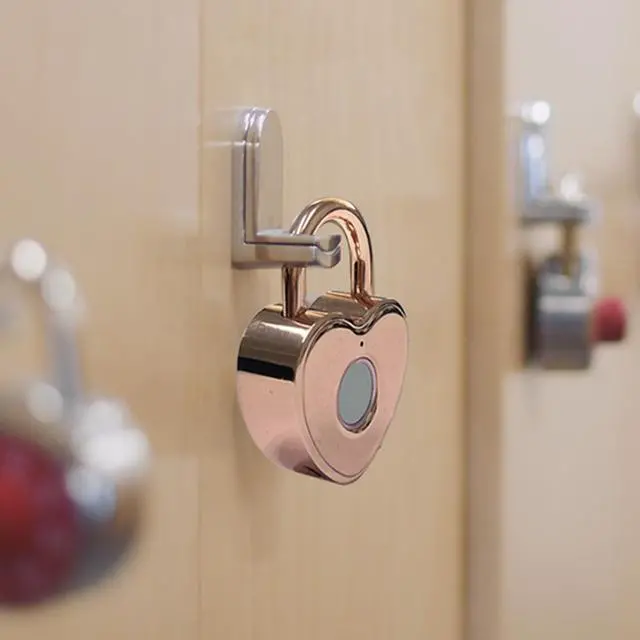 Alt view image 7 of 7 - Fingerprint Padlock for Gym Locker, Heart Shaped, Rose Gold | Rechargeable Cute Smart Lock,10-Fingerprint Memory, Ideal Gift for Jewelry Boxes, Cosmetic Cases, Suitcases, Travel, School
