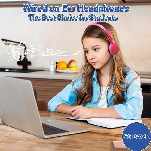 Alt view image 5 of 7 - Bulk Headphones 50 Pack Multi Colored for Kids School Classroom,Durable Wholesale Wired On Ear Headphones for Student Toddler Boys Girls Adults,HD Sound 3.5mm Jack(10 Colors)