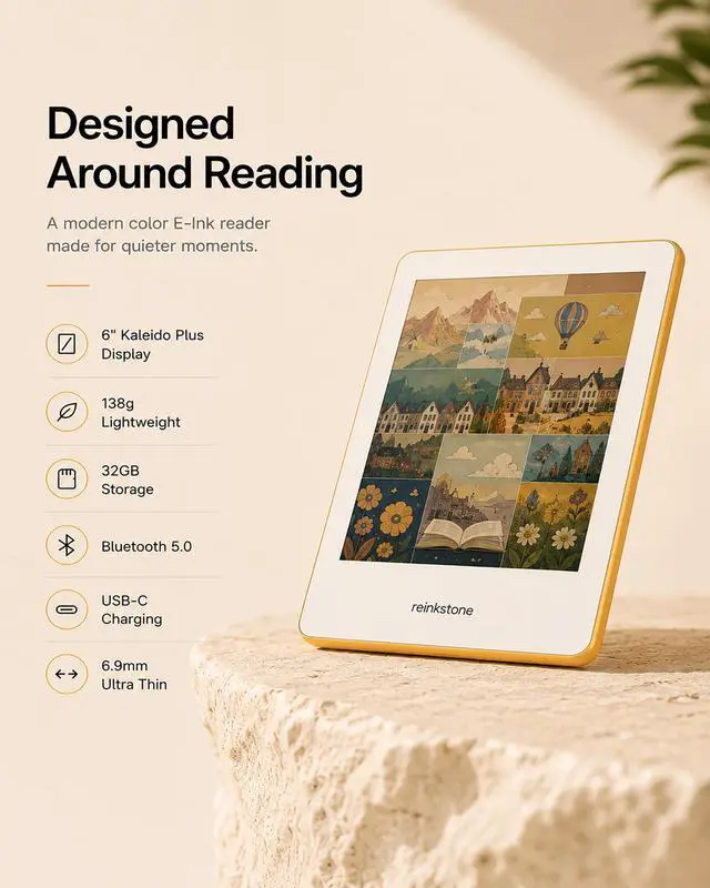 Alt view image 2 of 7 - Color E-Reader - 6" Color Ink Ebook Reader with Open Android System, Supports Mainstream Reading Apps, 32GB Portable E-Ink Tablet for Comics & Manga, 138g Lightweight with Eye-Friendly Front Light