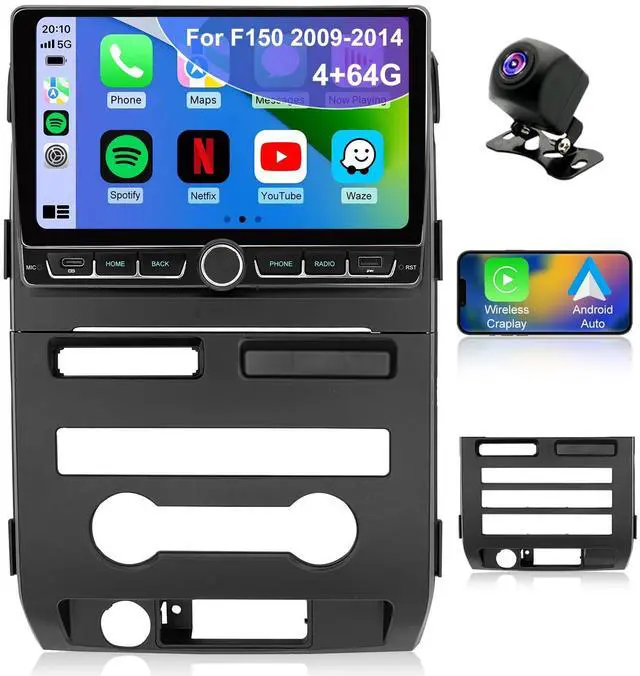 Main image of 4+64G Car Radio for Ford F150 F-150 2009 2010 2011 2012 2013 2014, IPS Touch Screen Wireless CarPlay & Android Auto Stereo, 5G WiFi Bluetooth FM GPS DSP SWC Backup Camera, Type C Fast Charging