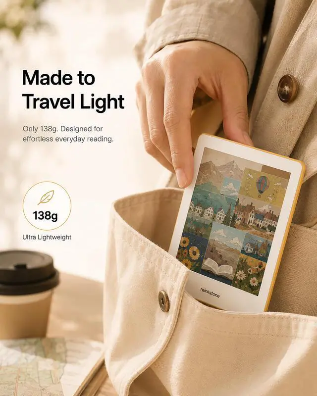 Alt view image 6 of 7 - Color E-Reader - 6" Color Ink Ebook Reader with Open Android System, Supports Mainstream Reading Apps, 32GB Portable E-Ink Tablet for Comics & Manga, 138g Lightweight with Eye-Friendly Front Light