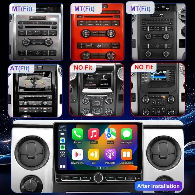 Alt view image 2 of 6 - 4+64G Car Radio for Ford F150 F-150 2009 2010 2011 2012 2013 2014, IPS Touch Screen Wireless CarPlay & Android Auto Stereo, 5G WiFi Bluetooth FM GPS DSP SWC Backup Camera, Type C Fast Charging