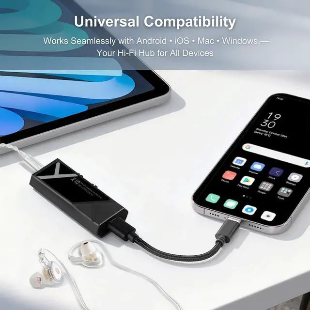 Alt view image 5 of 7 - X10 Portable DAC Headphone Amplifier, USB-C DAC Dongle with 3.5mm & 4.4mm Balanced Outputs, Up to 522mW, ES9028Q2M Hi-Res Audio Adapter for IEMs/Headphones, iPhone/Android,PC/Mac