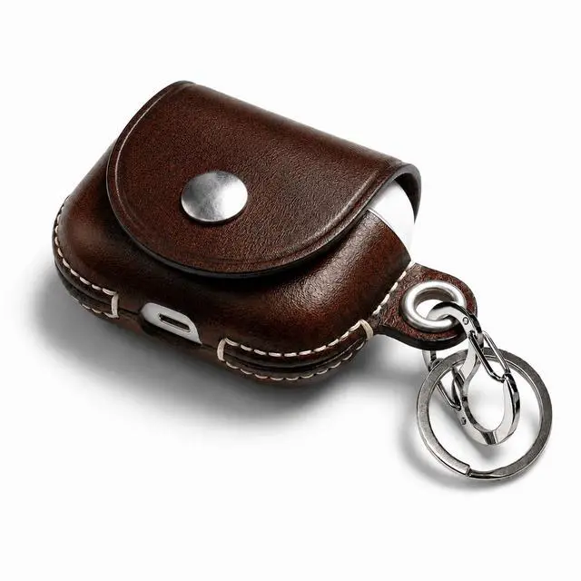 Main image of Genuine Leather AirPods Pro 3 Case - Handcrafted Wireless Charging Holder Anti-Lost Carabiner Clip Premium Holster, Compatible with Apple AirPods Pro 3, Qi and MagSafe Charging (Brown)