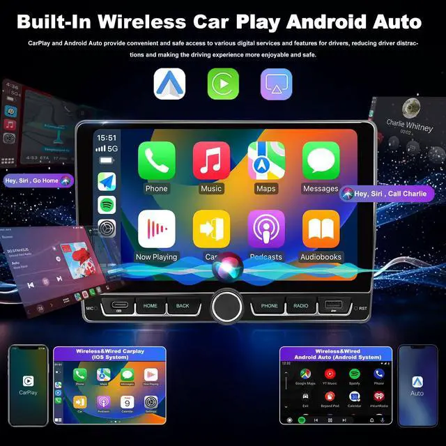 Alt view image 3 of 6 - 4+64G Car Radio for Ford F150 F-150 2009 2010 2011 2012 2013 2014, IPS Touch Screen Wireless CarPlay & Android Auto Stereo, 5G WiFi Bluetooth FM GPS DSP SWC Backup Camera, Type C Fast Charging