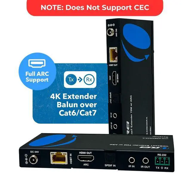 Alt view image 6 of 7 - HDMI Cat7 Extender 230ft HDBaseT, 4K2K@60Hz, Two-Way IR, HDR, ARC, POC | HDMI Extender with ARC, HDMI Extender ARC HDCP 2.2, 18Gbps, Dolby 5.1, DTS 5.1, PCM 2.0, EDID, Bi-directional IR PoC
