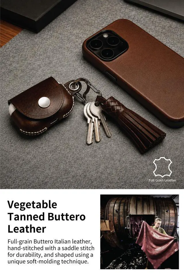 Alt view image 4 of 7 - Genuine Leather AirPods Pro 3 Case - Handcrafted Wireless Charging Holder Anti-Lost Carabiner Clip Premium Holster, Compatible with Apple AirPods Pro 3, Qi and MagSafe Charging (Brown)