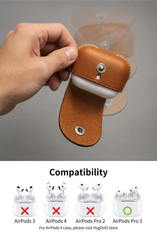 Alt view image 6 of 7 - Genuine Leather AirPods Pro 3 Case - Handcrafted Wireless Charging Holder Anti-Lost Carabiner Clip Premium Holster, Compatible with Apple AirPods Pro 3, Qi and MagSafe Charging (Brown)