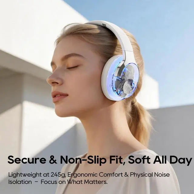 Alt view image 6 of 7 - BUGANI Bluetooth Headphones Over Ear with RGB Light | Foldable Lightweight Wireless Over Ear Headphone Bluetooth 6.0, 65H Playtime, Comfortable Breathable Working Gaming Travel