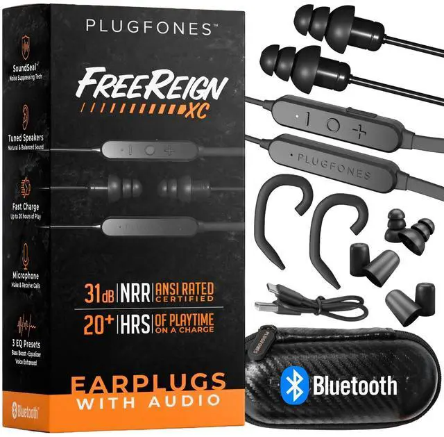 Main image of FreeReign XC Bluetooth Hearing Protection Earplug Headphones | 31dB NRR Noise Reduction, Work Earbuds for Construction, Warehouse, OSHA Safety Ear Plugs, Foam Silicone Tips, Black, Mic