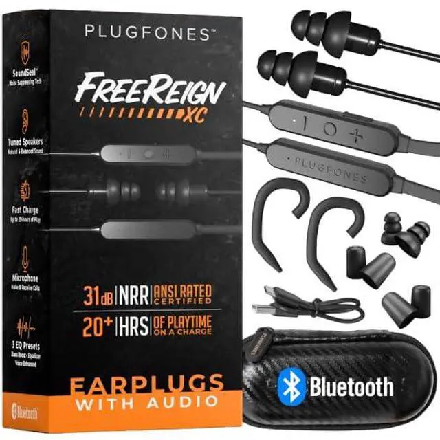 Alt view image 2 of 7 - FreeReign XC Bluetooth Hearing Protection Earplug Headphones | 31dB NRR Noise Reduction, Work Earbuds for Construction, Warehouse, OSHA Safety Ear Plugs, Foam Silicone Tips, Black, Mic