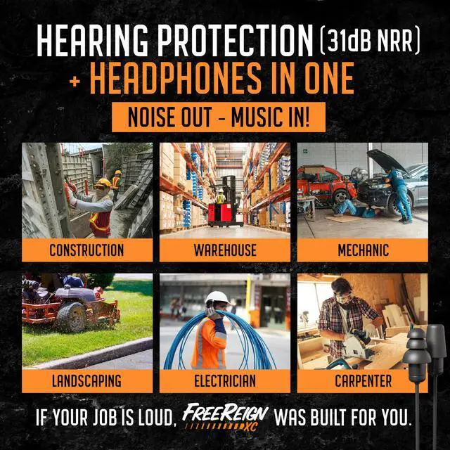 Alt view image 3 of 7 - FreeReign XC Bluetooth Hearing Protection Earplug Headphones | 31dB NRR Noise Reduction, Work Earbuds for Construction, Warehouse, OSHA Safety Ear Plugs, Foam Silicone Tips, Black, Mic