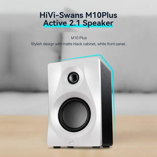 Alt view image 7 of 7 - M10 Plus White Bookshelf Speakers with Subwoofer for Gaming PC | 2.1 Channel 60W RMS, 5-Inch Subwoofer, Optical Coaxial RCA Inputs, Desk Speakers for Desktop PC, Dual Rear Inverter Tubes