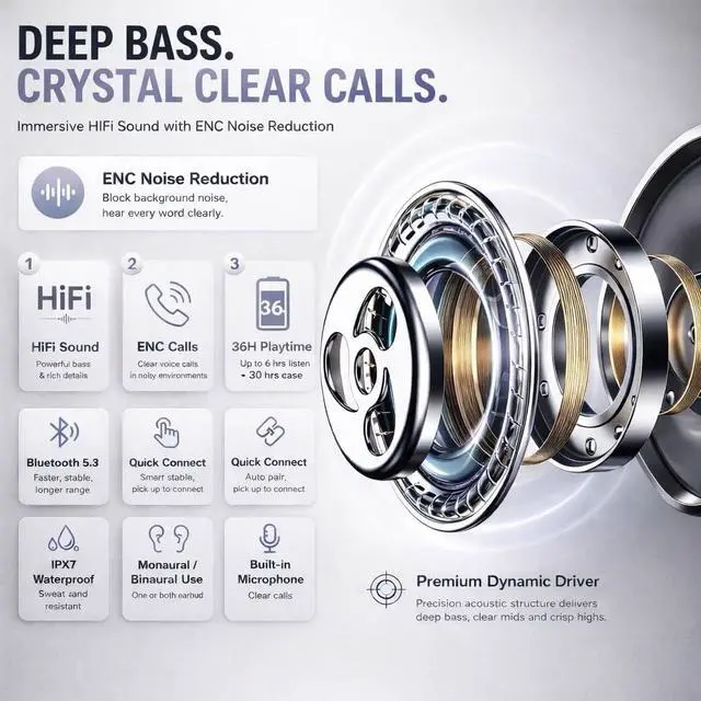 Alt view image 2 of 7 - Wireless Earbuds (2nd Gen), Active Noise Cancellation, Bluetooth 5.3, High-Fidelity Sound, IPX7 Waterproof, 40-Hour Playtime, Wireless in-Ear Ear Buds Pro 2 for Apple iPhone/Android, White