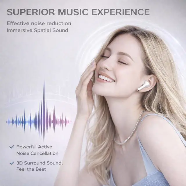 Alt view image 3 of 7 - Wireless Earbuds (2nd Gen), Active Noise Cancellation, Bluetooth 5.3, High-Fidelity Sound, IPX7 Waterproof, 40-Hour Playtime, Wireless in-Ear Ear Buds Pro 2 for Apple iPhone/Android, White