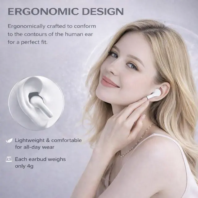 Alt view image 5 of 7 - Wireless Earbuds (2nd Gen), Active Noise Cancellation, Bluetooth 5.3, High-Fidelity Sound, IPX7 Waterproof, 40-Hour Playtime, Wireless in-Ear Ear Buds Pro 2 for Apple iPhone/Android, White