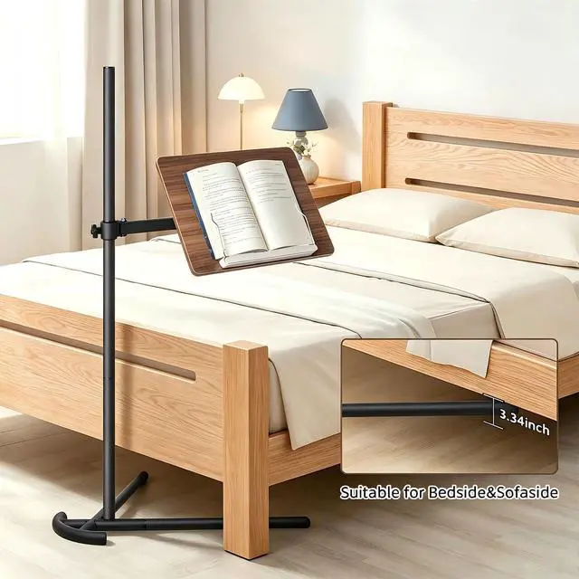 Alt view image 2 of 7 - Adjustable Laptop Stand for Bed and Couch V-Shaped Base | Dual metal clips, wood and steel frame, tool-free assembly, book stand, fits iPad Pro 12.9, Surface Pro, Kindle, for desk