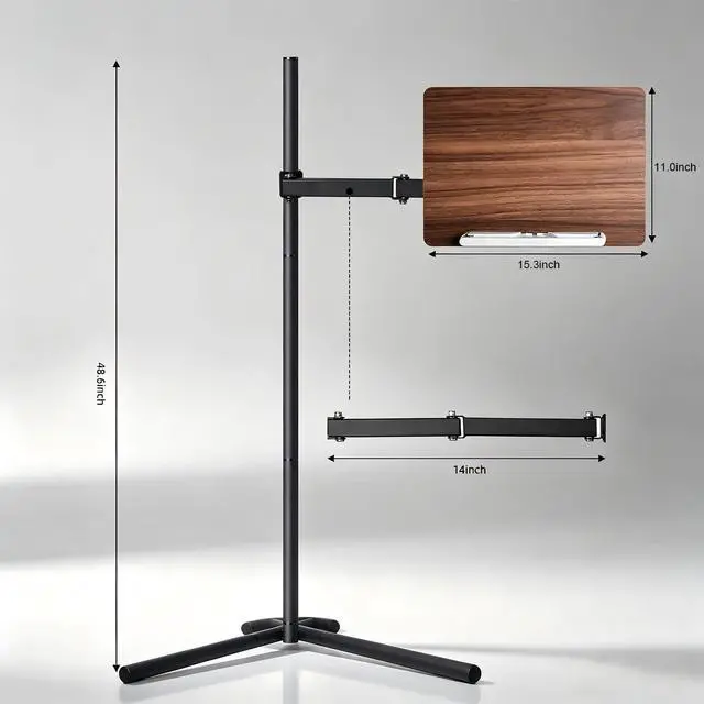 Alt view image 5 of 7 - Adjustable Laptop Stand for Bed and Couch V-Shaped Base | Dual metal clips, wood and steel frame, tool-free assembly, book stand, fits iPad Pro 12.9, Surface Pro, Kindle, for desk