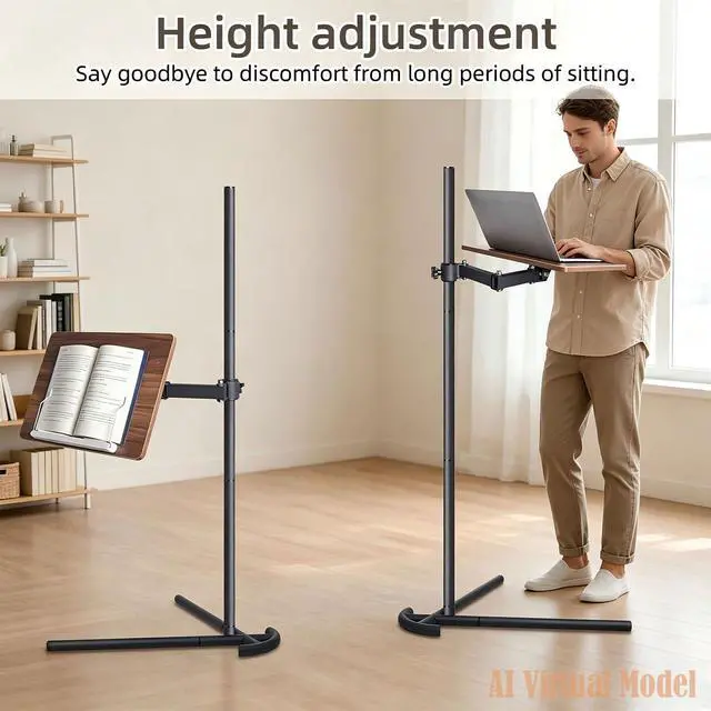 Alt view image 6 of 7 - Adjustable Laptop Stand for Bed and Couch V-Shaped Base | Dual metal clips, wood and steel frame, tool-free assembly, book stand, fits iPad Pro 12.9, Surface Pro, Kindle, for desk