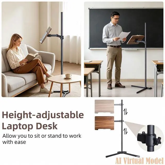 Alt view image 7 of 7 - Adjustable Laptop Stand for Bed and Couch V-Shaped Base | Dual metal clips, wood and steel frame, tool-free assembly, book stand, fits iPad Pro 12.9, Surface Pro, Kindle, for desk