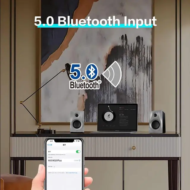 Alt view image 6 of 7 - M10 Plus White Bookshelf Speakers with Subwoofer for Gaming PC | 2.1 Channel 60W RMS, 5-Inch Subwoofer, Optical Coaxial RCA Inputs, Desk Speakers for Desktop PC, Dual Rear Inverter Tubes