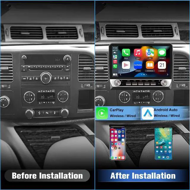 Alt view image 2 of 7 - 64GB 10 Inch HD Car Radio for Chevy Silverado GMC Sierra Yukon 2007-2013 | Android 13 Stereo with Wireless Carplay/Android Auto/Dual knobs/physical buttons/GPS/FM/AM/WiFi/SWC