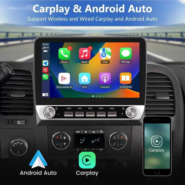 Alt view image 3 of 7 - 64GB 10 Inch HD Car Radio for Chevy Silverado GMC Sierra Yukon 2007-2013 | Android 13 Stereo with Wireless Carplay/Android Auto/Dual knobs/physical buttons/GPS/FM/AM/WiFi/SWC