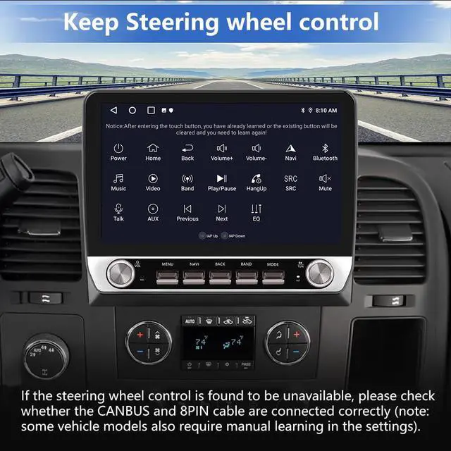 Alt view image 5 of 7 - 64GB 10 Inch HD Car Radio for Chevy Silverado GMC Sierra Yukon 2007-2013 | Android 13 Stereo with Wireless Carplay/Android Auto/Dual knobs/physical buttons/GPS/FM/AM/WiFi/SWC