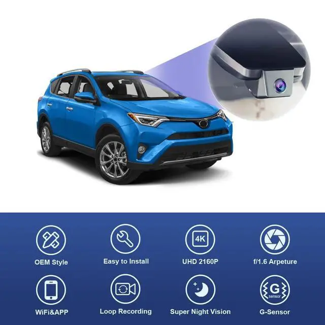 Alt view image 4 of 7 - 4K Dash Cam Suitable for Toyota RAV4 2017 2018 (Part No Ends with #42080 or 42090), OEM Factory Look, UHD 2160P Video, Built-in WiFi & APP, Loop Recording, G-Sensor, Plug & Play, 64GB Card