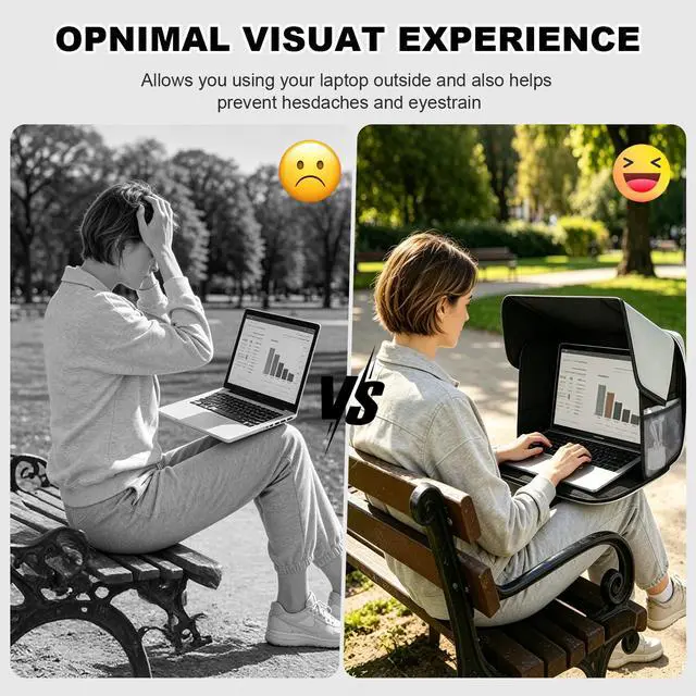 Alt view image 4 of 7 - Laptop Sun Shade, Fits 13-16 inch Laptop | Anti-Sun, Anti-Glare, Heat & Contrast Protection,Freestanding with Pocket,Fits Working Outside,Travel, Beach