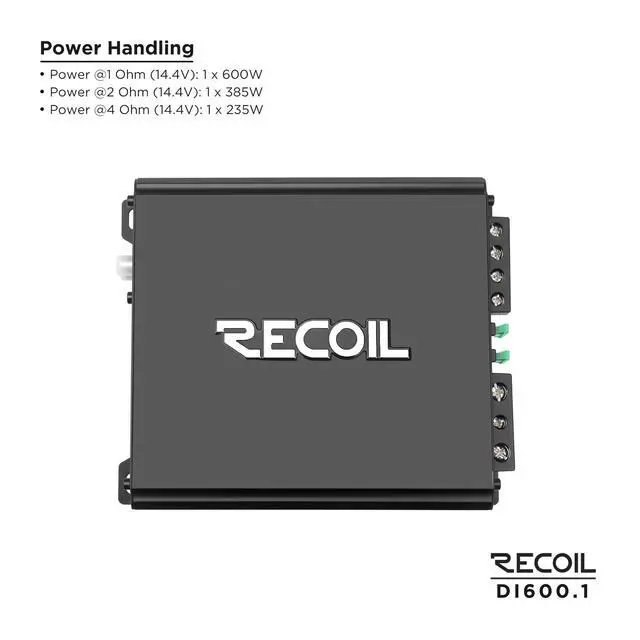 Alt view image 2 of 6 - DI600.1 Class-D Car Audio Mono-Block Subwoofer Amplifier 1200W Max | 2/4 Ohm Stable Mosfet Power Supply Remote Bass Knob