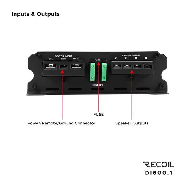 Alt view image 3 of 6 - DI600.1 Class-D Car Audio Mono-Block Subwoofer Amplifier 1200W Max | 2/4 Ohm Stable Mosfet Power Supply Remote Bass Knob