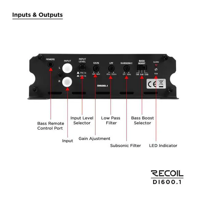 Alt view image 4 of 6 - DI600.1 Class-D Car Audio Mono-Block Subwoofer Amplifier 1200W Max | 2/4 Ohm Stable Mosfet Power Supply Remote Bass Knob