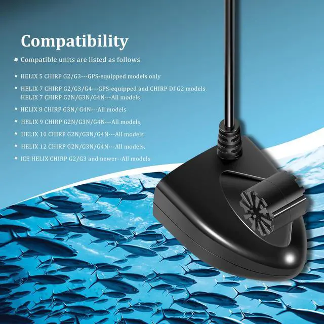 Alt view image 3 of 6 - 710274-1 XNT 9 HW T Transom Transducer for Humminbird Helix 5/7/8/9/10/12 with Dual Spectrum Chirp SonarBuilt-in Temperature Sensor 150-220kHz 1200 ft Depth3-Pin End20-ft Cable