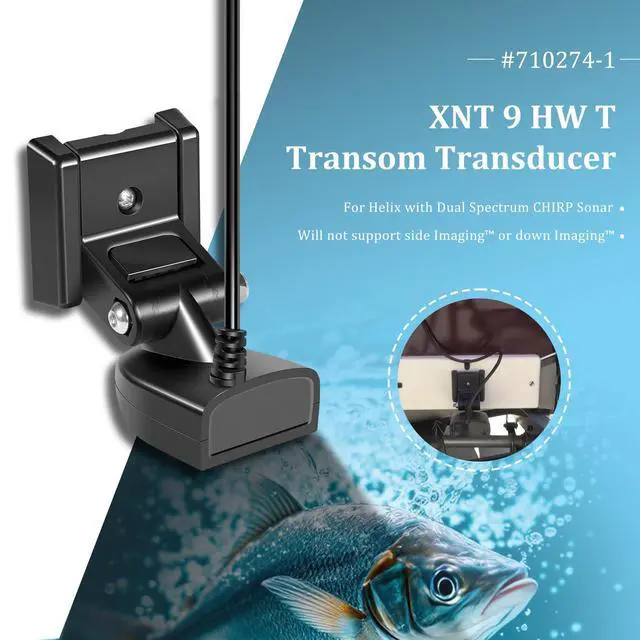 Alt view image 2 of 6 - 710274-1 XNT 9 HW T Transom Transducer for Humminbird Helix 5/7/8/9/10/12 with Dual Spectrum Chirp SonarBuilt-in Temperature Sensor 150-220kHz 1200 ft Depth3-Pin End20-ft Cable