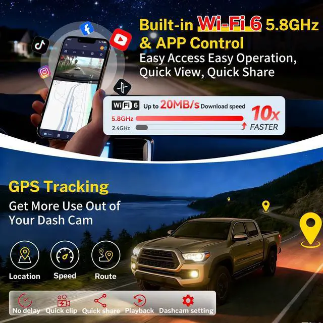 Alt view image 6 of 7 - Front 4K Dash Cam fit for Toyota Tacoma 2024 2025 2026 4th gen | TRD SR SR5 Sport Pre-Runner Off Road Limited & Tacoma Hybrid,integrated Camera,OEM Factory Look,2160P HDR,5.8G WiFi,GPS