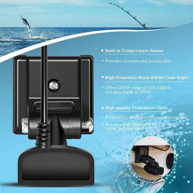Alt view image 5 of 6 - 710274-1 XNT 9 HW T Transom Transducer for Humminbird Helix 5/7/8/9/10/12 with Dual Spectrum Chirp SonarBuilt-in Temperature Sensor 150-220kHz 1200 ft Depth3-Pin End20-ft Cable