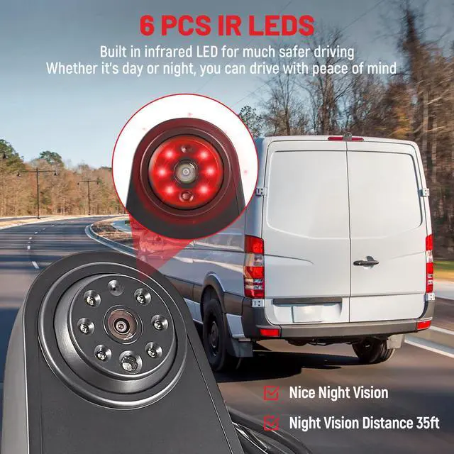 Alt view image 2 of 7 - 3rd Brake Lamp Casing with Backup Camera Roof Mount Fit for 2007-2018 Mercedes-Benz Sprinter, Dodge Sprinter, VW Crafter Vans Rear View Reverse Parking Camera with 6 IR LEDs