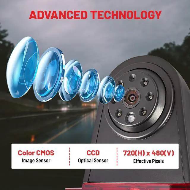 Alt view image 6 of 7 - 3rd Brake Lamp Casing with Backup Camera Roof Mount Fit for 2007-2018 Mercedes-Benz Sprinter, Dodge Sprinter, VW Crafter Vans Rear View Reverse Parking Camera with 6 IR LEDs