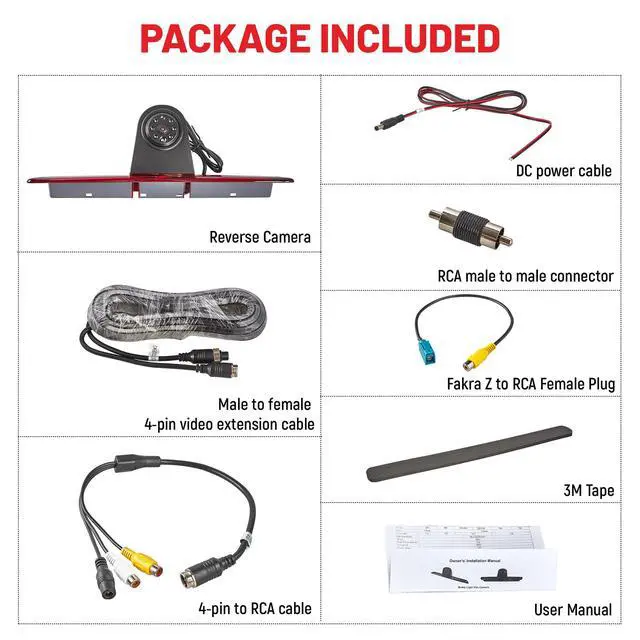 Alt view image 7 of 7 - 3rd Brake Lamp Casing with Backup Camera Roof Mount Fit for 2007-2018 Mercedes-Benz Sprinter, Dodge Sprinter, VW Crafter Vans Rear View Reverse Parking Camera with 6 IR LEDs
