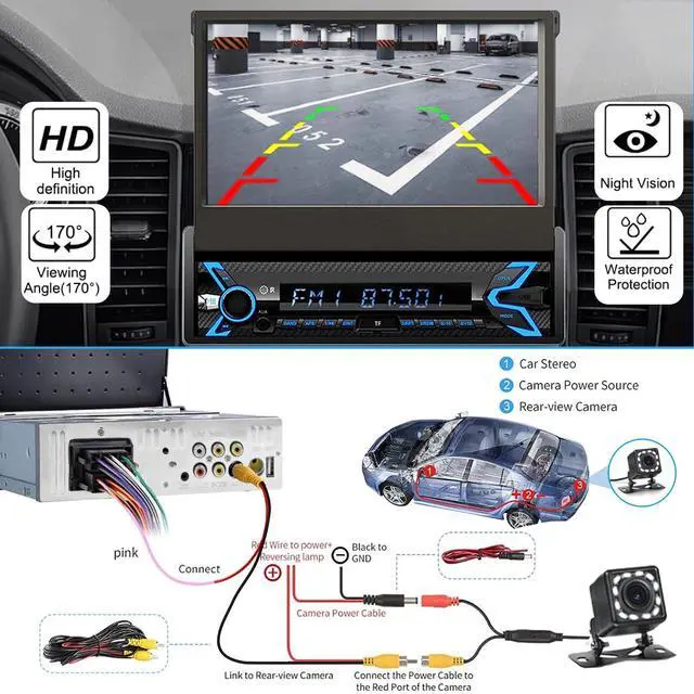 Alt view image 4 of 6 - Single Din Flip Up Screen Car Stereo with Apple Carplay&Android Auto | 7inch Flip Out Touchscreen Car Radio with Bluetooth Car Audio Receivers, MirrorLink, Camera, FM/USB/AUX/TF/Subwoofer